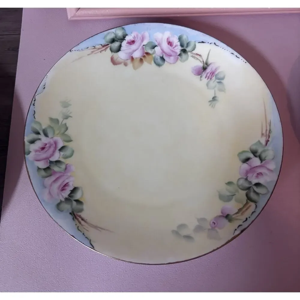 4 Vintage Blue Pink Yellow Mismatched Plate Wall Collage Display Floral Cottage